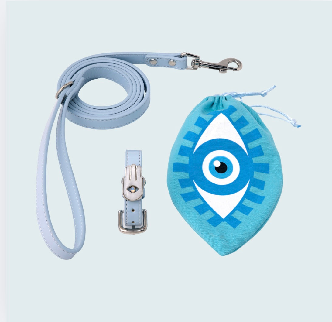 Blue Hamsa Collar Set